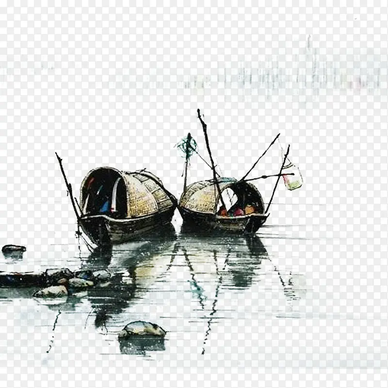 创意手绘素描合成小船