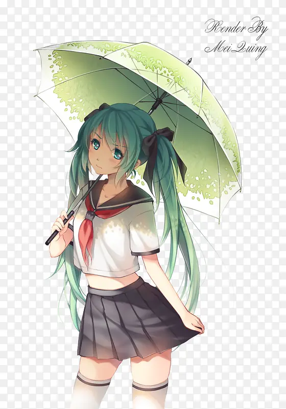 手绘雨天撑伞美少女