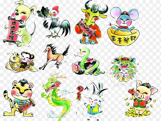 手绘十二生肖插画PNG图片素材下载_图片编号qbbndoja-免抠素材网