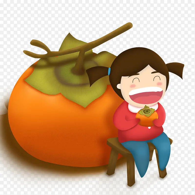 吃柿子的小女孩