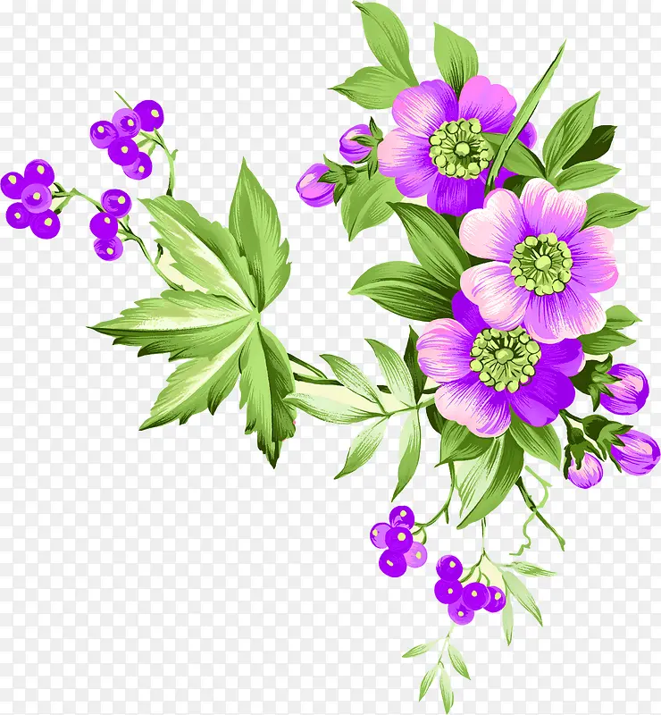 手绘紫色水彩小花植物