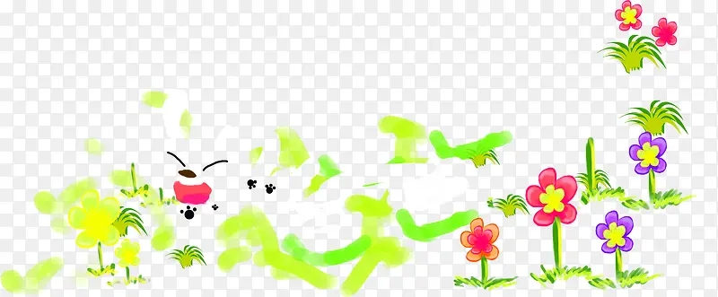 手绘花朵草地昆虫