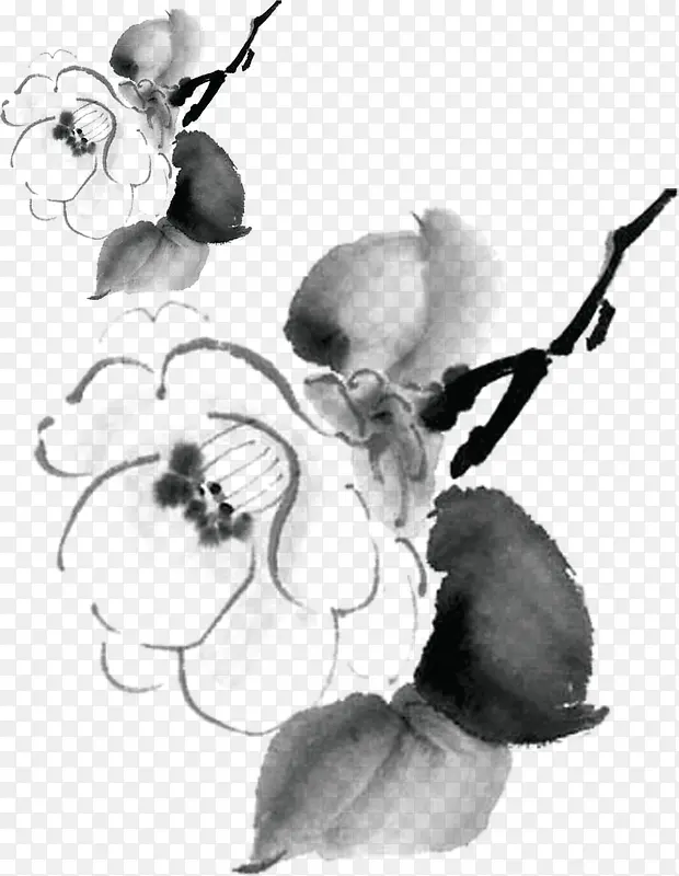 黑色水墨花朵设计