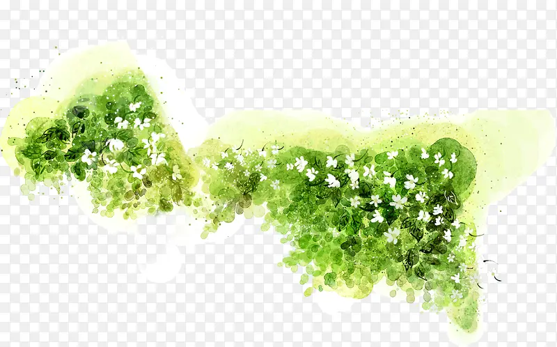 绿色创意水墨花朵风景