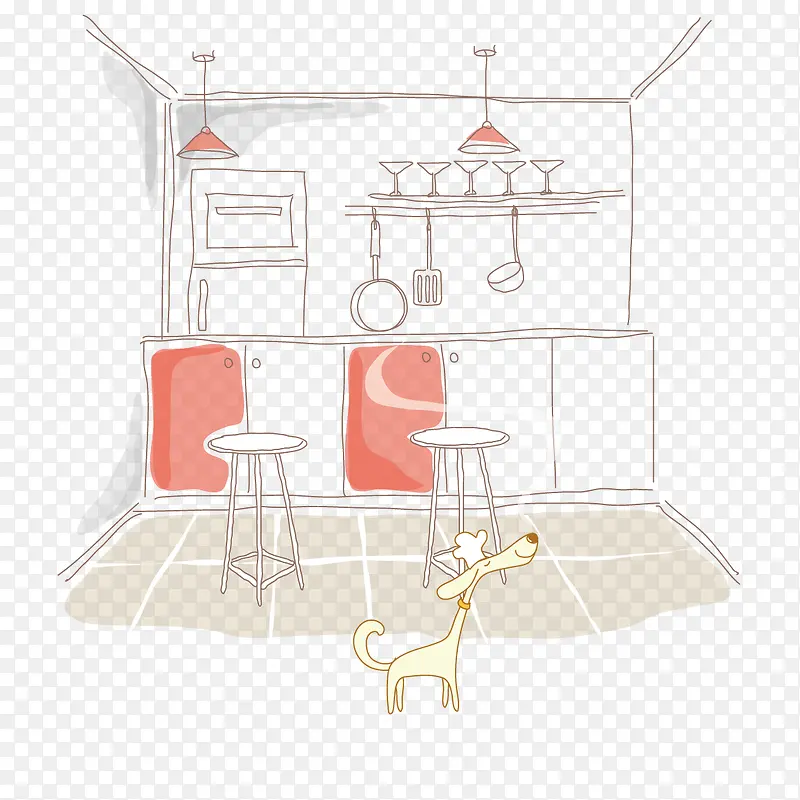 卡通小狗进入厨房