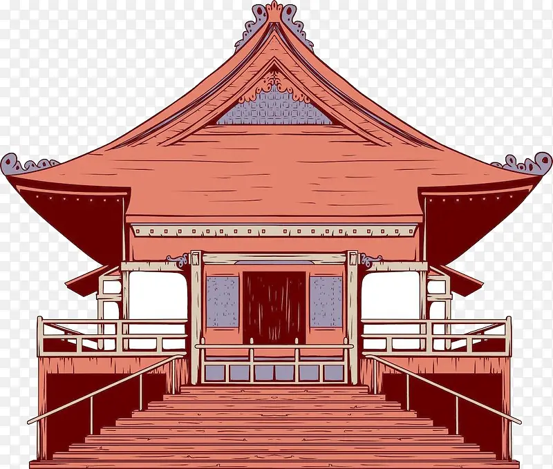 日本红色手绘建筑