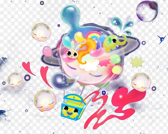 卡通手绘飘浮的热汽球泡泡