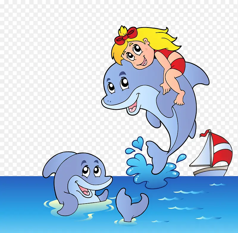 小女孩月海豚卡通