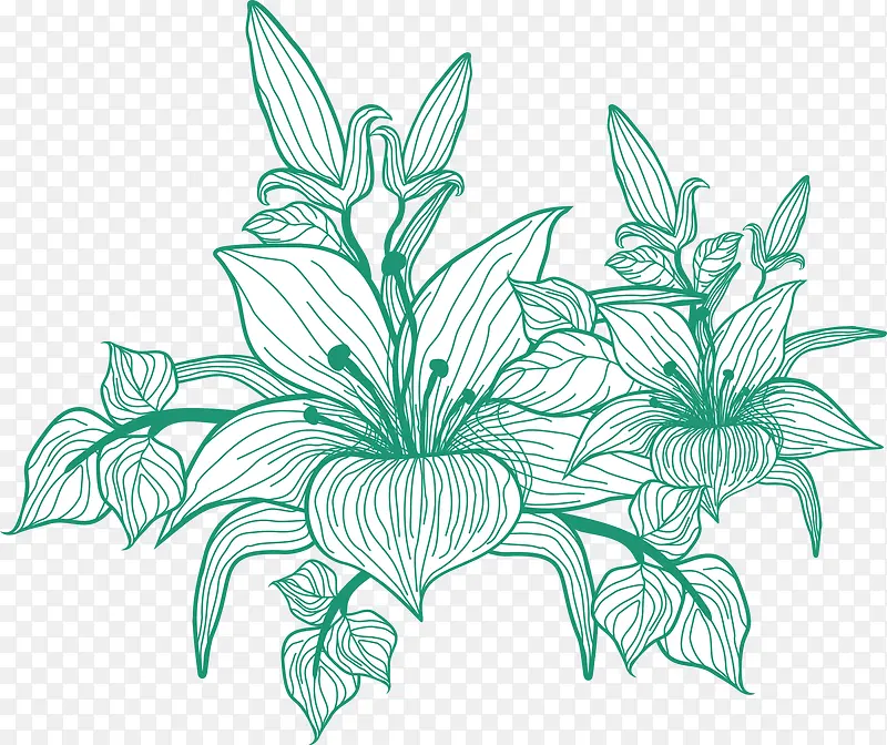 手绘绿色欧式花朵植物
