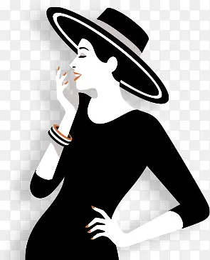 优雅戴帽黑色衣服女人