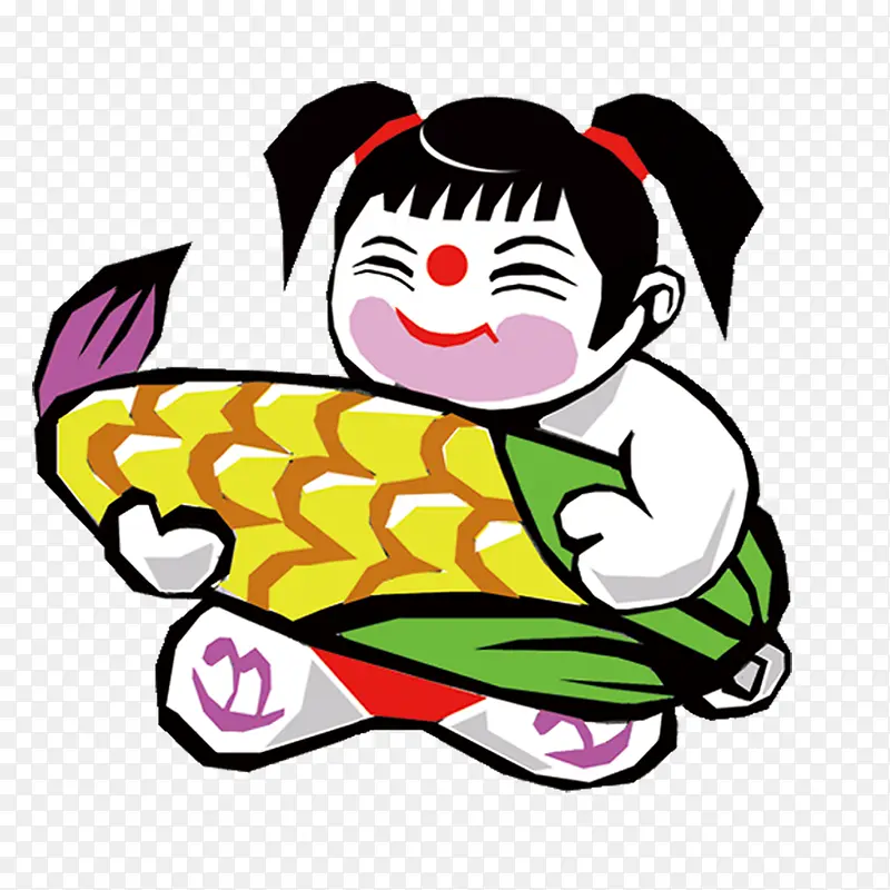 抱玉米的小女孩