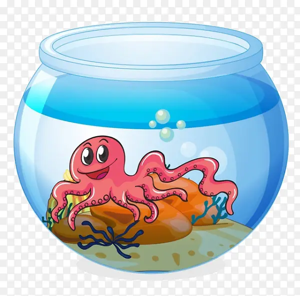 卡通鱼缸里的章鱼
