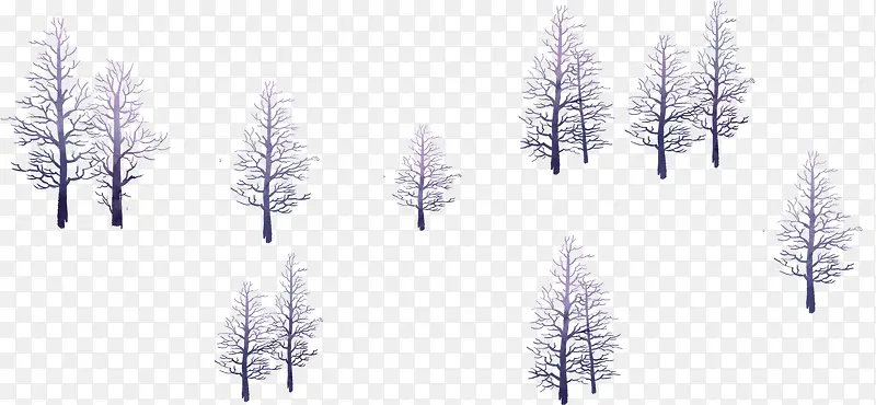 手绘冬季蓝色大树林