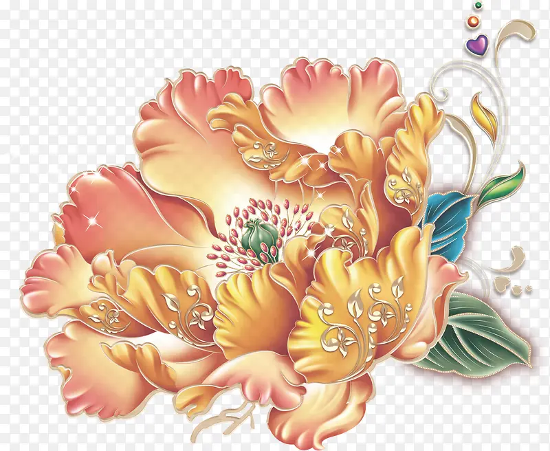 手绘金色富贵花画册