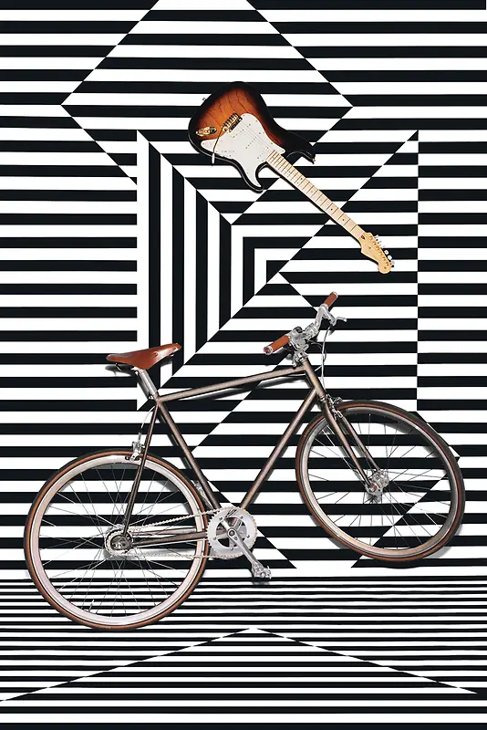 黑色条纹吉他自行车海报背景