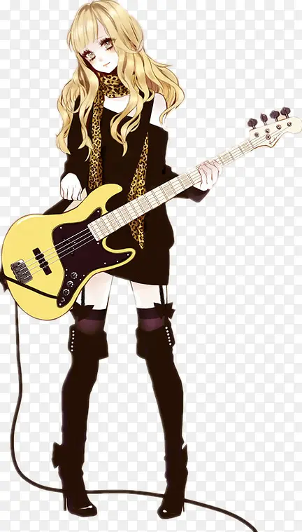 卡通黑色衣服女孩弹吉他