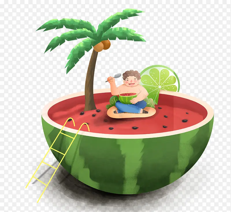 夏天素材西瓜椰子树