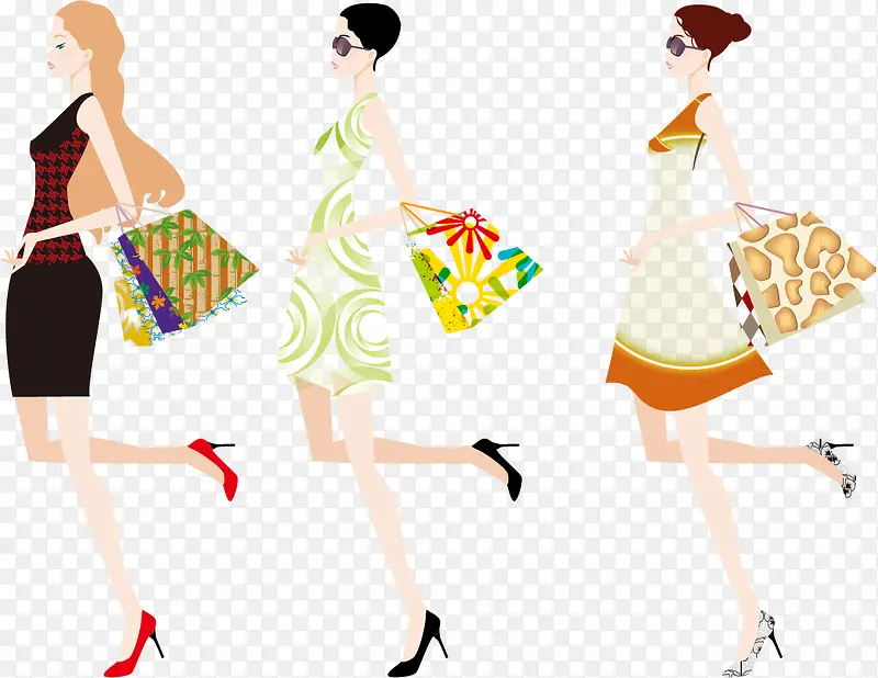 时尚女郎购物女人包包女人矢量