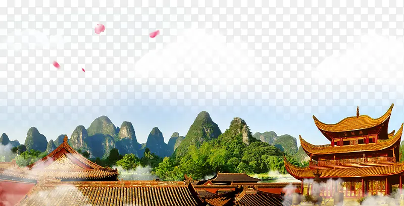 中国传统建筑自然风景背景