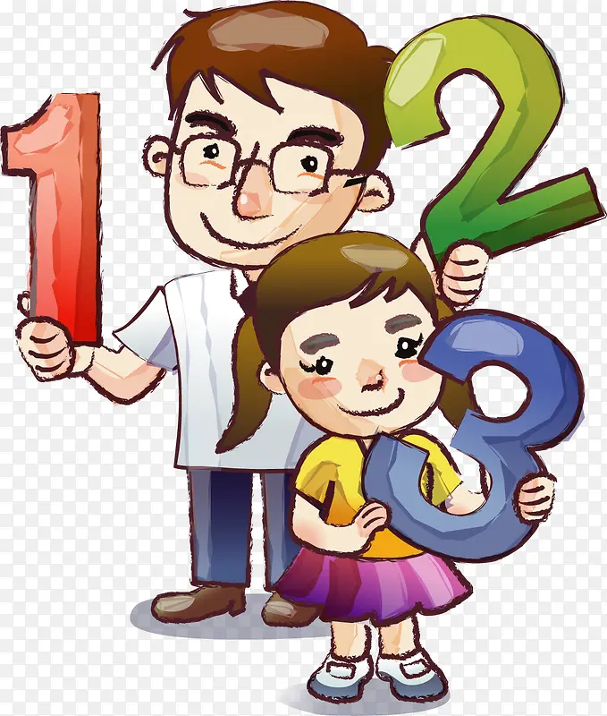 老师和学生拿着数字123