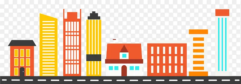 彩色卡通城市楼房装饰图案