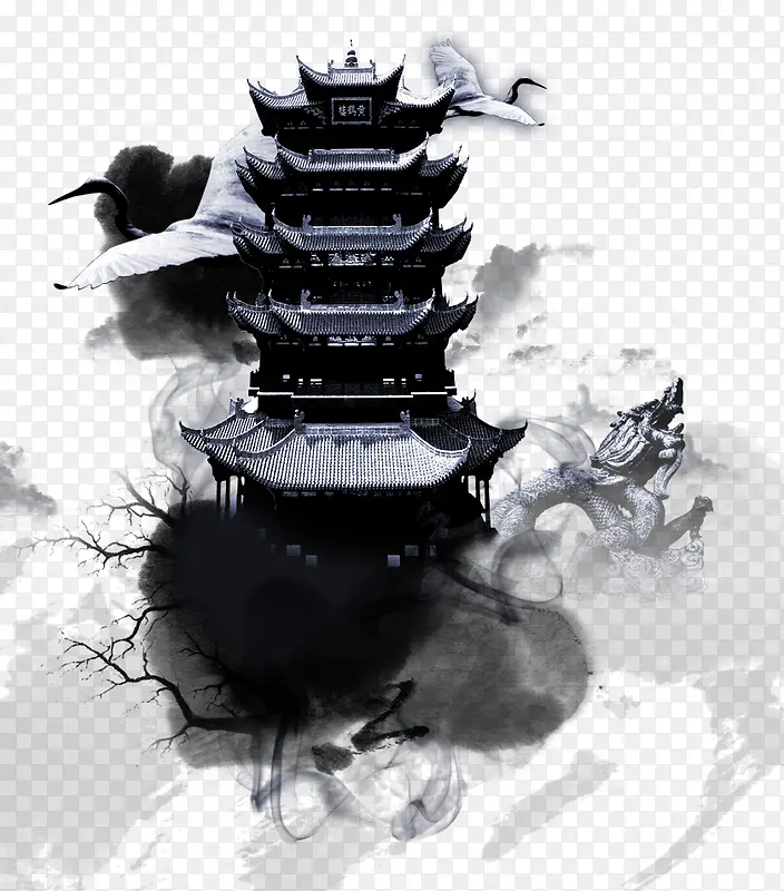 传统水墨建筑PNG图片素材下载_图片编号ymjdmood-免抠素材网