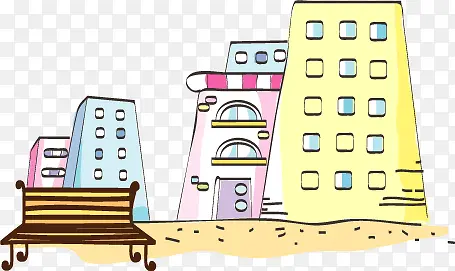 春天手绘彩色建筑