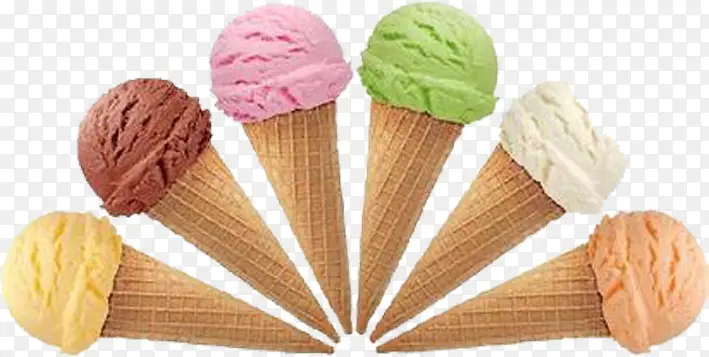 不同颜色的甜筒冰淇淋