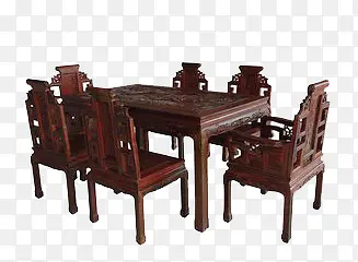中式红木餐桌椅组合 餐桌六把椅子 家具套装PNG图片素材下载_图片编号qzkjgdlk-免抠素材网