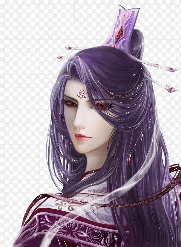 妖艳紫发男子古风手绘