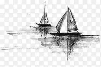 黑色手绘海上帆船