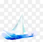 手绘蓝色帆船旅游海报