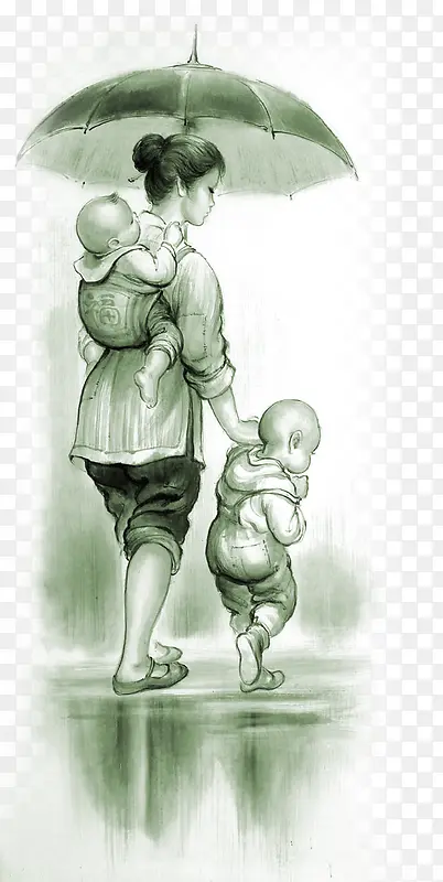 手绘人物母亲插画水墨风
