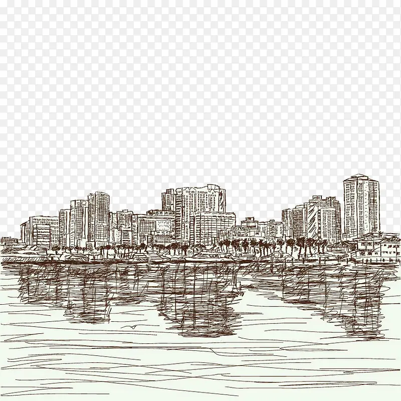 卡通手绘黑白城市素材背景