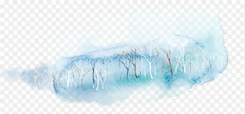蓝色树荫冬日雪景