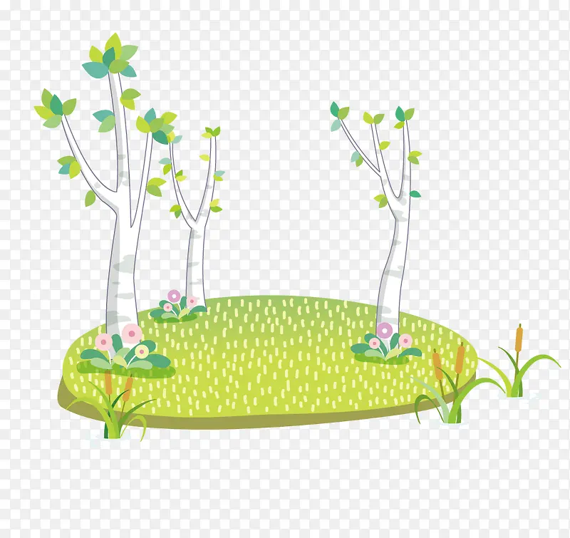 矢量草坪水草和树木