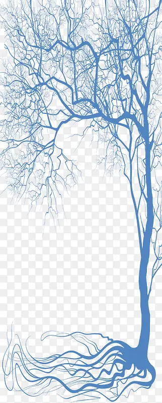 蓝色冬日手绘高冷树木