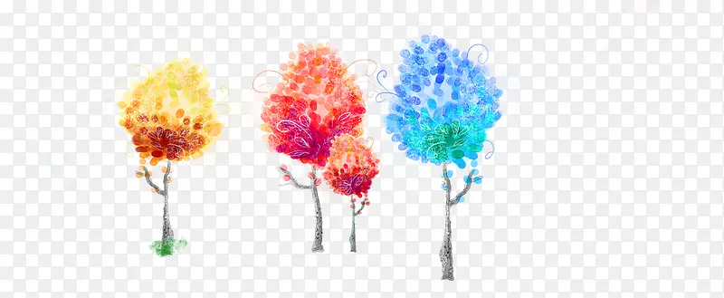 手绘彩色树木物语