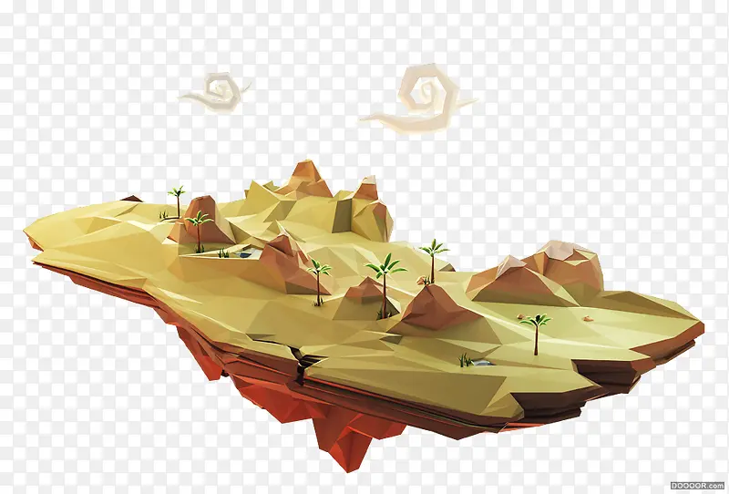 黄色浮空岛卡通模型