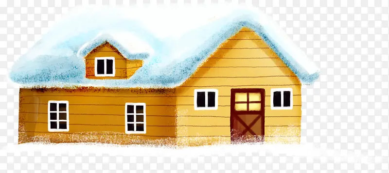 手绘黄色可爱雪景房屋