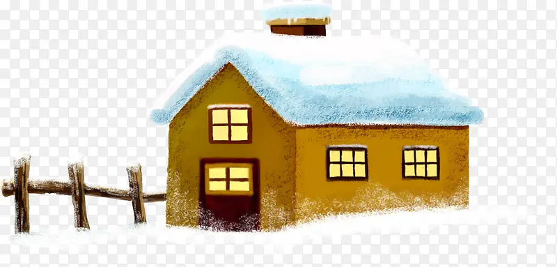 手绘棕色可爱雪景房屋