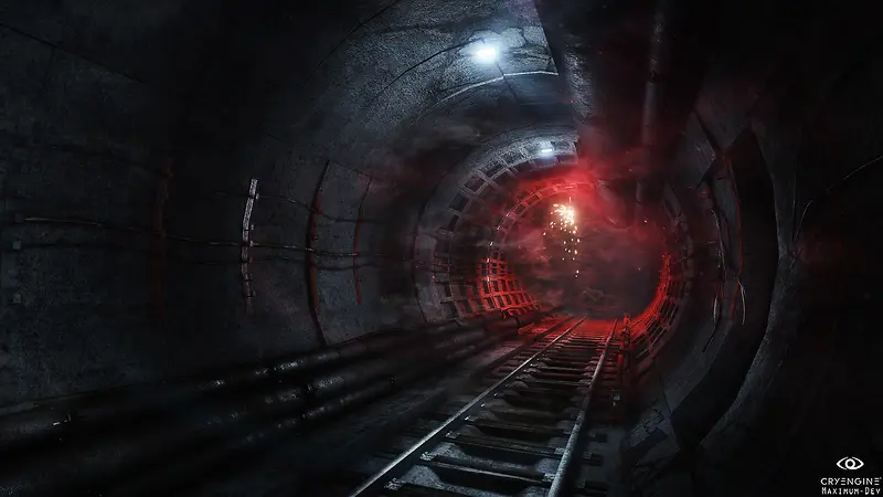 闪着红光的火车隧道