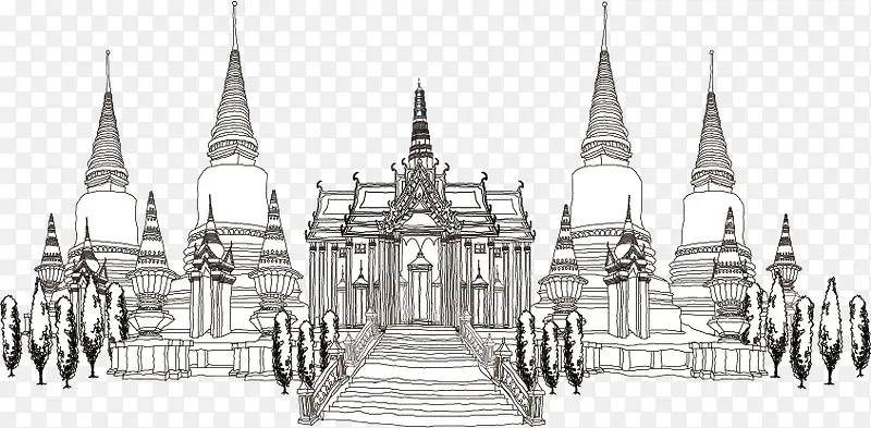 手绘泰国建筑