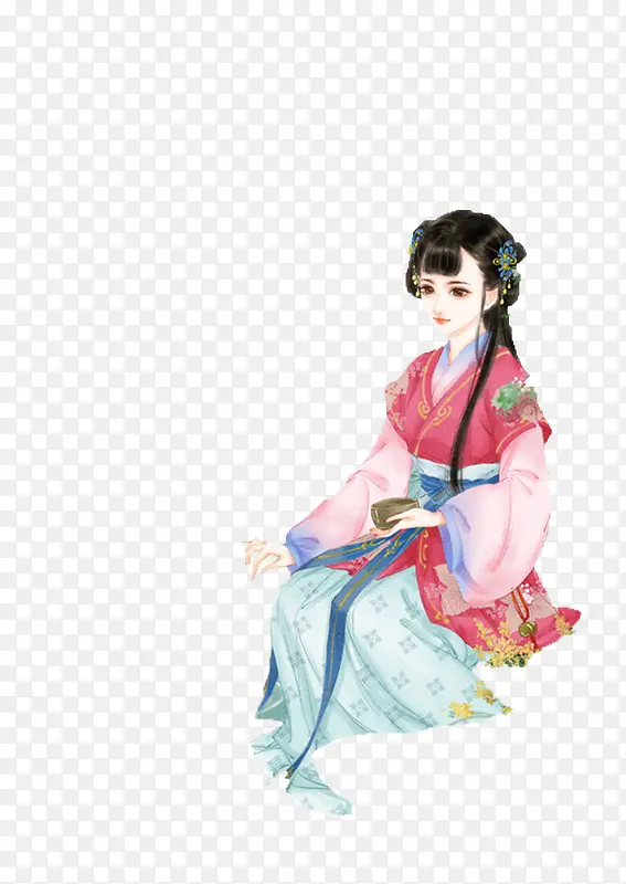 红衣喝茶女子
