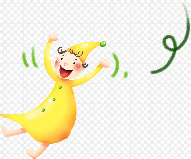 春天黄色水彩小人