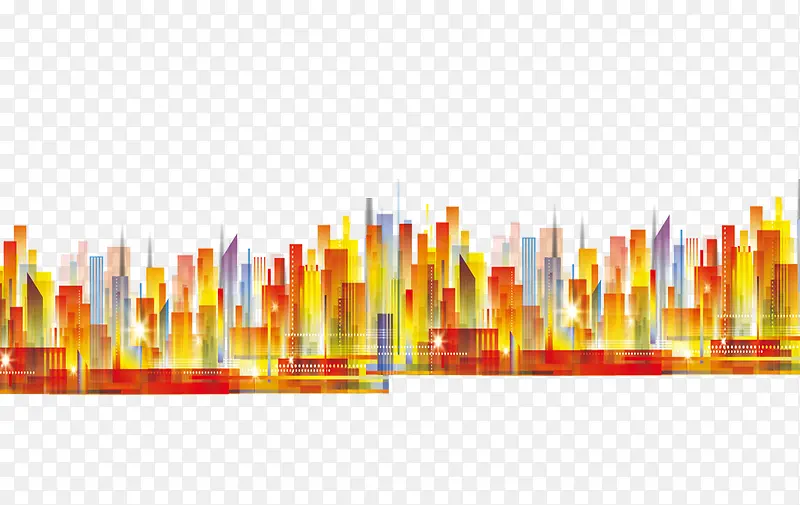 城市建筑彩色剪影