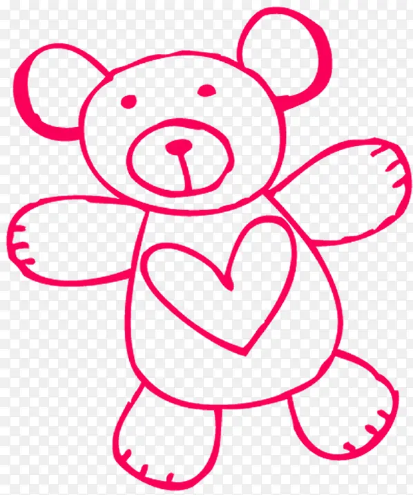 手绘粉色线条小熊