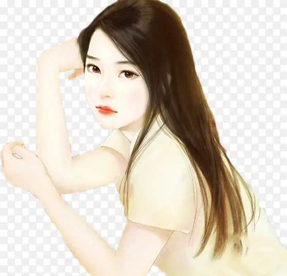 手绘清纯长发美女