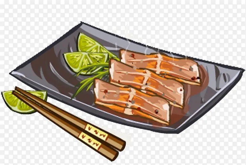手绘鱼片食品插画