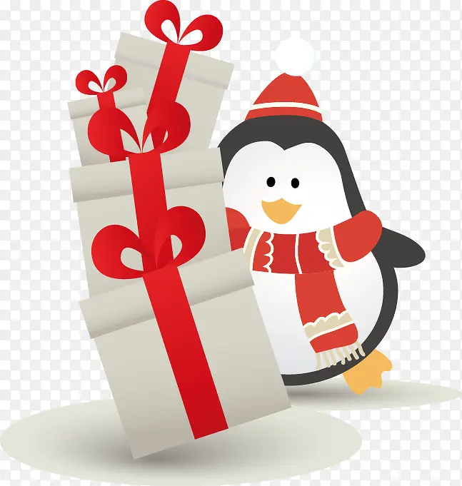 手绘企鹅圣诞礼盒图案